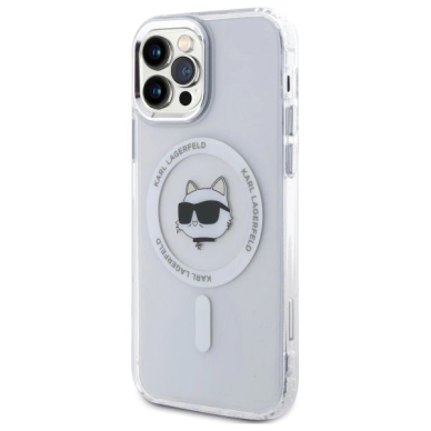 iPhone 12 Karl Lagerfeld IML Metal Choupette Head MagSafe dėklas - baltas 1