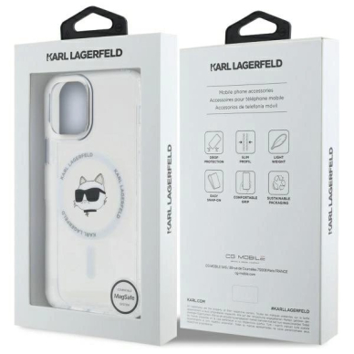 iPhone 12 Karl Lagerfeld IML Metal Choupette Head MagSafe dėklas - baltas 7