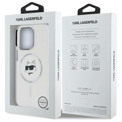 iPhone 13 Karl Lagerfeld IML Metal Choupette Head MagSafe dėklas - baltas 7