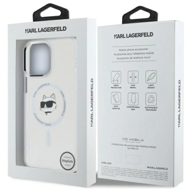 iPhone 13 Pro Karl Lagerfeld IML Metal Choupette Head MagSafe dėklas - baltas 7