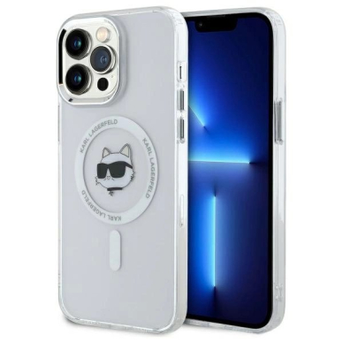 iPhone 13 Pro Karl Lagerfeld IML Metal Choupette Head MagSafe dėklas - baltas iPhone 13 Pro Karl Lagerfeld IML Metal Choupette Head MagSafe dėklas - baltas