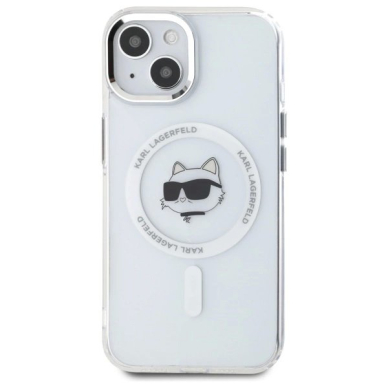 iPhone 15 Karl Lagerfeld IML Metal Choupette Head MagSafe dėklas - baltas 2
