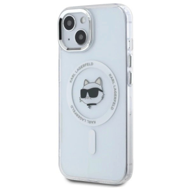iPhone 15 Plus Karl Lagerfeld IML Metal Choupette Head MagSafe dėklas - baltas 1