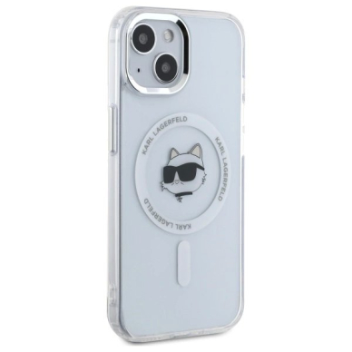 iPhone 15 Plus Karl Lagerfeld IML Metal Choupette Head MagSafe dėklas - baltas 3