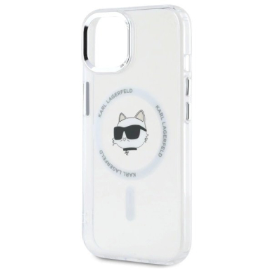 iPhone 15 Plus Karl Lagerfeld IML Metal Choupette Head MagSafe dėklas - baltas 5