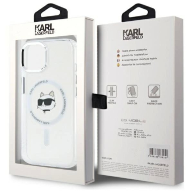iPhone 15 Plus Karl Lagerfeld IML Metal Choupette Head MagSafe dėklas - baltas 7