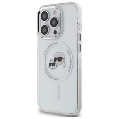 iPhone 14 Pro Max – Karl Lagerfeld IML Metal Karl & Choupette Head MagSafe dėklas - Baltas 1