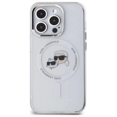 iPhone 14 Pro Max – Karl Lagerfeld IML Metal Karl & Choupette Head MagSafe dėklas - Baltas 2