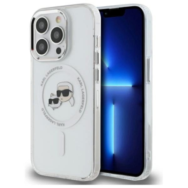 iPhone 14 Pro Max – Karl Lagerfeld IML Metal Karl & Choupette Head MagSafe dėklas - Baltas