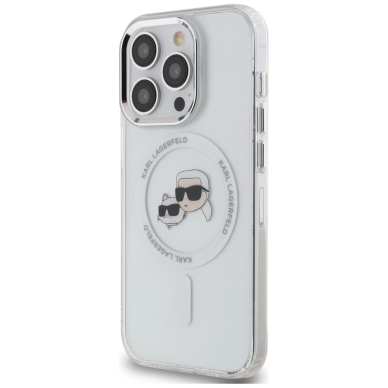 iPhone 14 Pro – Karl Lagerfeld IML Metal Karl & Choupette Head MagSafe dėklas - Baltas 1