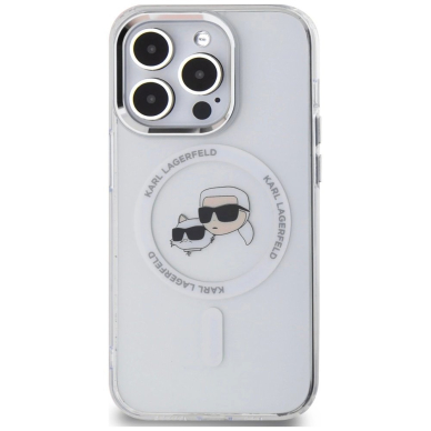 iPhone 14 Pro – Karl Lagerfeld IML Metal Karl & Choupette Head MagSafe dėklas - Baltas 2