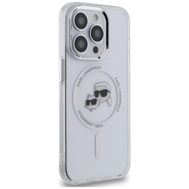iPhone 14 Pro – Karl Lagerfeld IML Metal Karl & Choupette Head MagSafe dėklas - Baltas 3