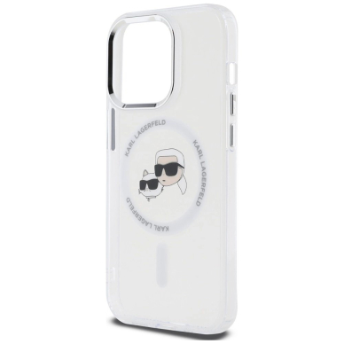 iPhone 14 Pro – Karl Lagerfeld IML Metal Karl & Choupette Head MagSafe dėklas - Baltas 5
