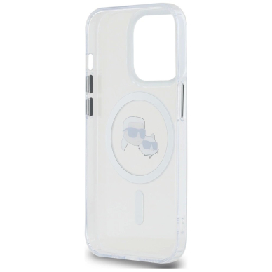 iPhone 14 Pro – Karl Lagerfeld IML Metal Karl & Choupette Head MagSafe dėklas - Baltas 6
