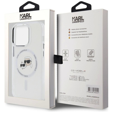 iPhone 14 Pro – Karl Lagerfeld IML Metal Karl & Choupette Head MagSafe dėklas - Baltas 7