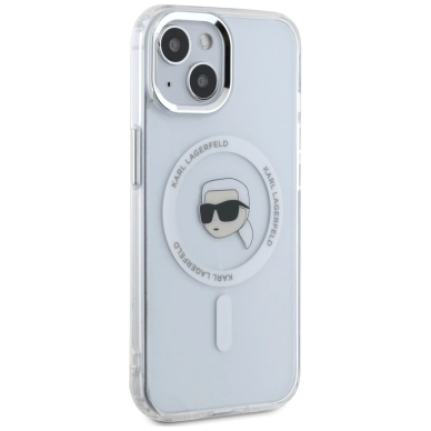 Karl Lagerfeld IML Metal Karl Head MagSafe Dėklas skirtas iPhone 15 Plus Baltas 3
