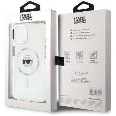 Karl Lagerfeld IML Metal Karl Head MagSafe Dėklas skirtas iPhone 15 Plus Baltas 7