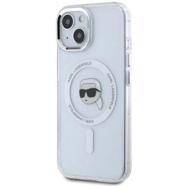 Karl Lagerfeld IML Metal Karl Head MagSafe Dėklas skirtas iPhone 15 Baltas 1