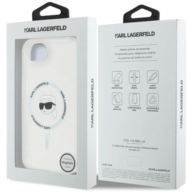 iPhone 16e – Karl Lagerfeld IML Metal Karl Head MagSafe dėklas - Baltas 7