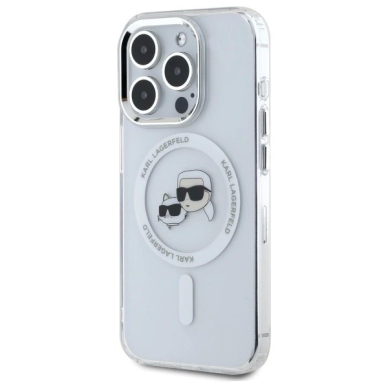 iPhone 15 Pro Max Karl Lagerfeld IML Metal Karl&Choupette Head MagSafe dėklas - baltas 1