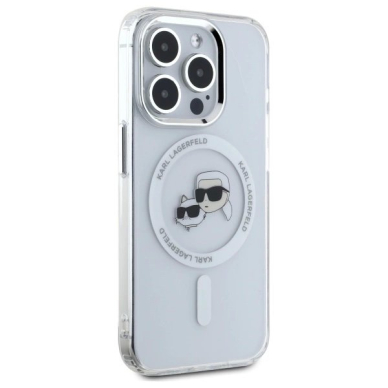 iPhone 15 Pro Max Karl Lagerfeld IML Metal Karl&Choupette Head MagSafe dėklas - baltas 3