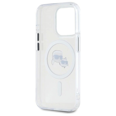 iPhone 15 Pro Max Karl Lagerfeld IML Metal Karl&Choupette Head MagSafe dėklas - baltas 6