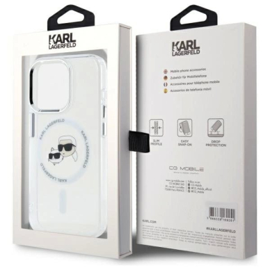 iPhone 15 Pro Max Karl Lagerfeld IML Metal Karl&Choupette Head MagSafe dėklas - baltas 7