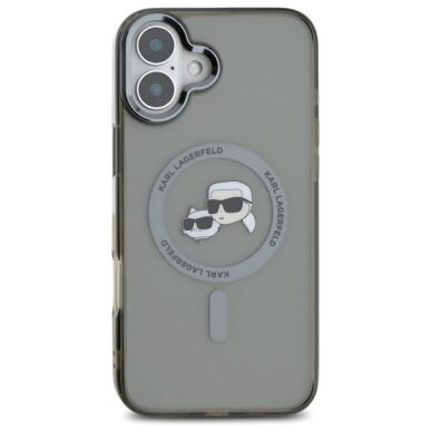 iPhone 16 Plus Karl Lagerfeld IML Metal Karl & Choupette Head MagSafe dėklas – juodas 2