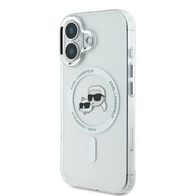 iPhone 16 Plus Karl Lagerfeld IML Metal Karl & Choupette Head MagSafe dėklas – baltas 1