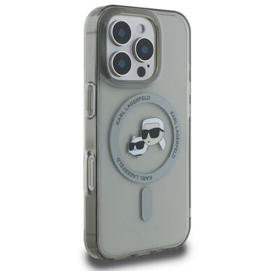 iPhone 16 Pro Max Karl Lagerfeld IML Metal Karl & Choupette Head MagSafe dėklas – juodas 3