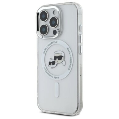 iPhone 16 Pro Max Karl Lagerfeld IML Metal Karl & Choupette Head MagSafe dėklas – baltas 1
