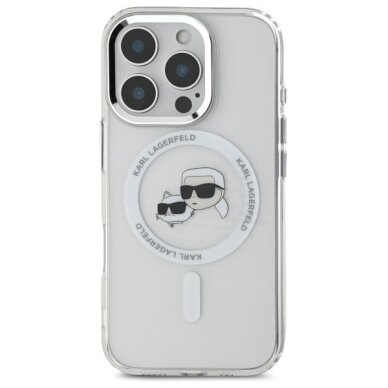 iPhone 16 Pro Max Karl Lagerfeld IML Metal Karl & Choupette Head MagSafe dėklas – baltas 2
