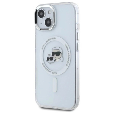 iPhone 15 Karl Lagerfeld IML Metal Karl&Choupette Head MagSafe dėklas - baltas 1