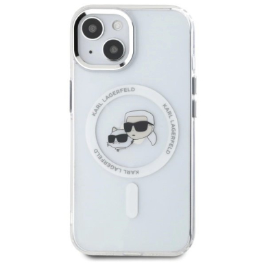 iPhone 15 Karl Lagerfeld IML Metal Karl&Choupette Head MagSafe dėklas - baltas 2