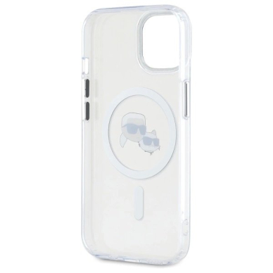 iPhone 15 Karl Lagerfeld IML Metal Karl&Choupette Head MagSafe dėklas - baltas 6