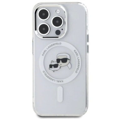 iPhone 15 Pro Karl Lagerfeld IML Metal Karl&Choupette Head MagSafe dėklas - baltas 2