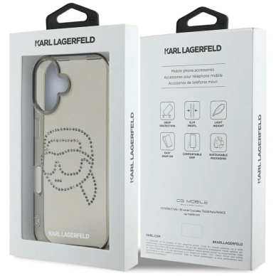 Karl Lagerfeld IML Rhinestones Karl Head Dėklas skirtas iPhone 16 Juodas 7
