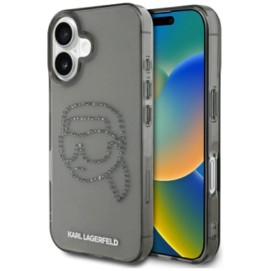 Karl Lagerfeld IML Rhinestones Karl Head Dėklas skirtas iPhone 16 Juodas