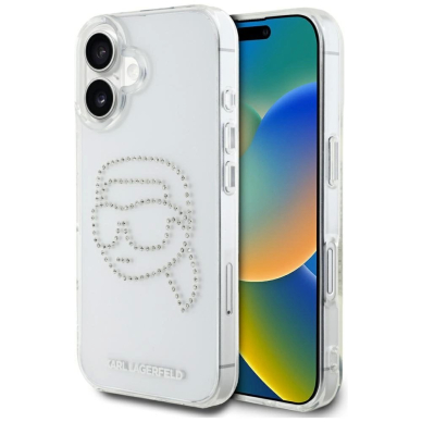 Karl Lagerfeld IML Rhinestones Karl Head Dėklas skirtas iPhone 16 Permatomas