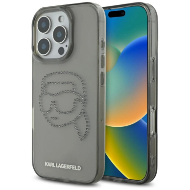 Karl Lagerfeld IML Rhinestones Karl Head Dėklas skirtas iPhone 16 Pro Juodas