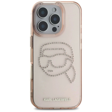 Karl Lagerfeld IML Rhinestones Karl Head Dėklas skirtas iPhone 16 Pro Rožinis 2
