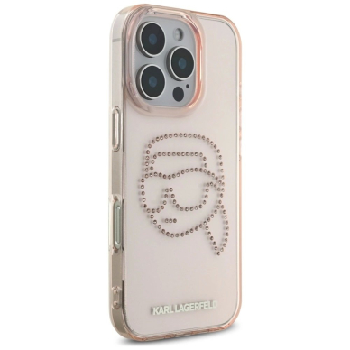 Karl Lagerfeld IML Rhinestones Karl Head Dėklas skirtas iPhone 16 Pro Rožinis 3