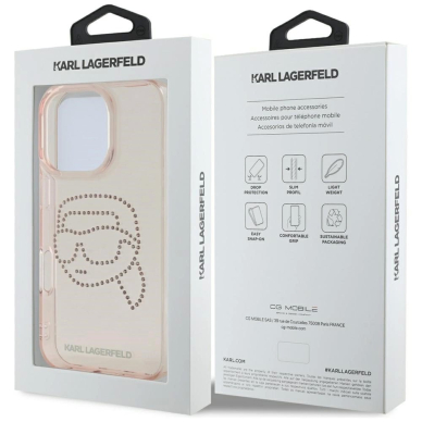 Karl Lagerfeld IML Rhinestones Karl Head Dėklas skirtas iPhone 16 Pro Rožinis 7