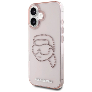 Karl Lagerfeld IML Rhinestones Karl Head iPhone 16 Dėklas Rožinis 1