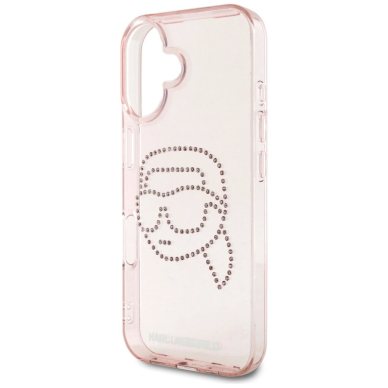 Karl Lagerfeld IML Rhinestones Karl Head iPhone 16 Dėklas Rožinis 5
