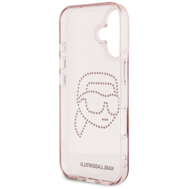 Karl Lagerfeld IML Rhinestones Karl Head iPhone 16 Dėklas Rožinis 6