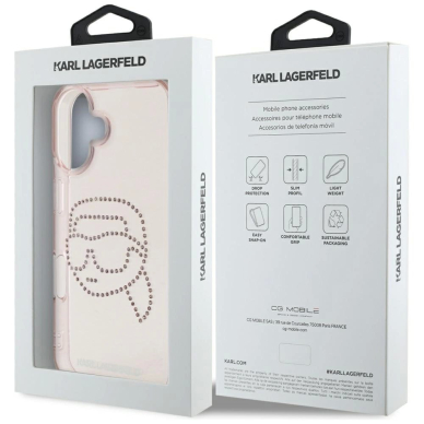 Karl Lagerfeld IML Rhinestones Karl Head iPhone 16 Dėklas Rožinis 7