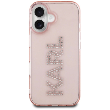 iPhone 16 – Karl Lagerfeld IML Rhinestones Logo dėklas - Rožinis 2