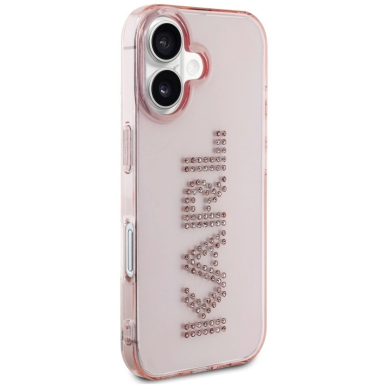 iPhone 16 – Karl Lagerfeld IML Rhinestones Logo dėklas - Rožinis 3