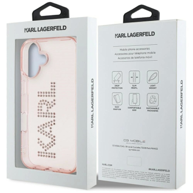 iPhone 16 – Karl Lagerfeld IML Rhinestones Logo dėklas - Rožinis 7